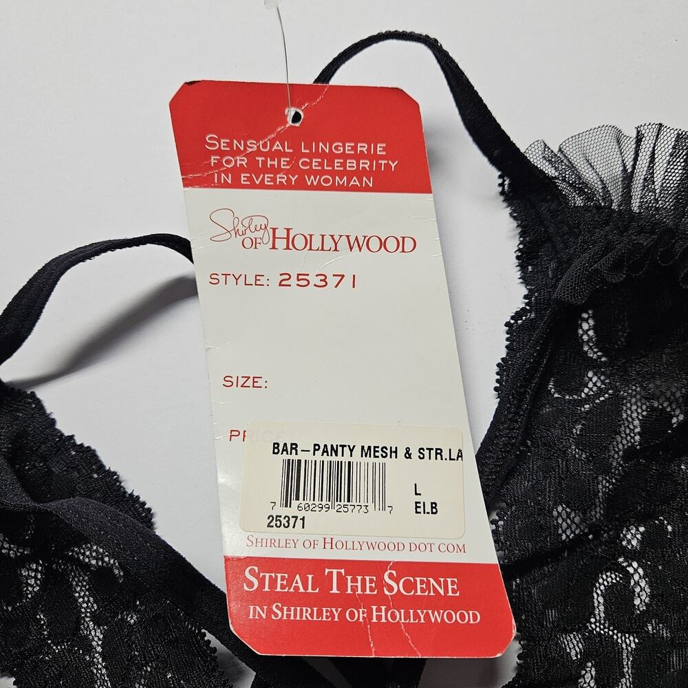Shirley of Hollywood Open Cups Blue Black Lace Mesh Lingerie Sz Large NWT - Picture 4 of 7